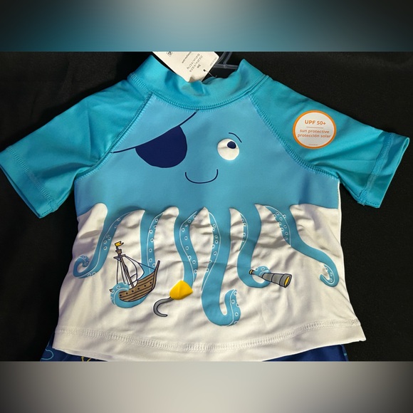 Carter's Just One You Sun Protective Blue Octopus 2PC Rash Guard Swim Set 3M NWT - Picture 2 of 10